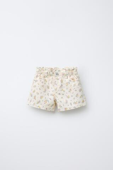 ZARA ШОРТЫ ИЗ ТВИЛА PAPERBAG COMFORT, ЭКРЮ