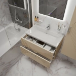 Тумба с раковиной подвесная Grossman ЛУКСОР 70 с 2-я ящ, бежевая матовая