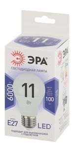 Светодиодная лампа ЭРА A60 11Вт 170-265В 6000K E27, 472437