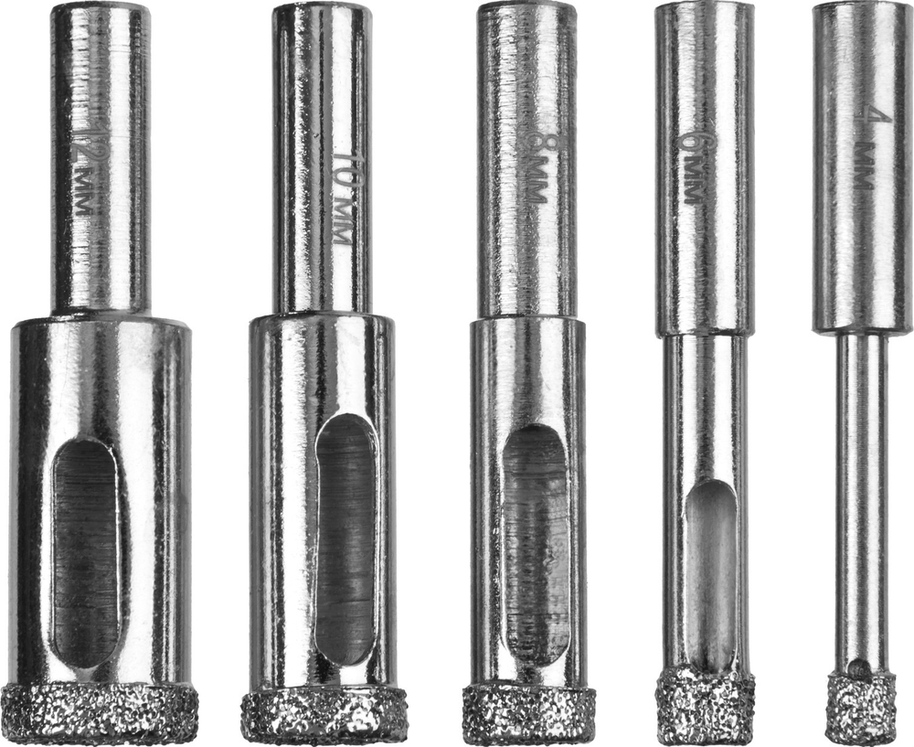 Набор сверл алмазных трубчатых по кафелю и стеклу d 4, 6, 8, 10, 12 мм, Р60, ЗУБР Профессионал