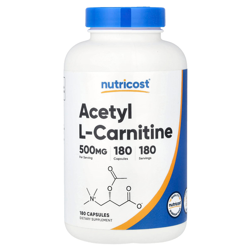 Nutricost, ацетил-L-карнитин, 500 мг, 180 капсул