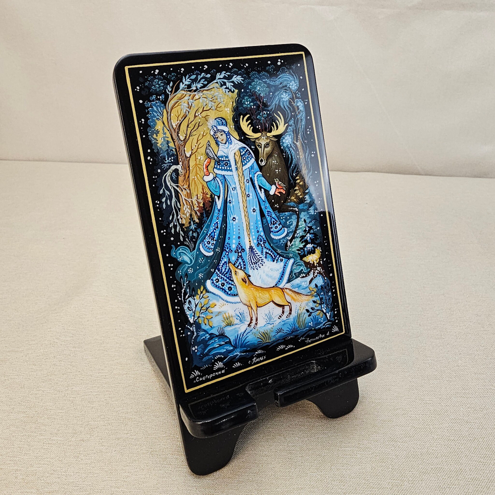 Сувенирная подставка для телефона с росписью Палех "Снегурочка"