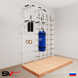 Шведская стенка Sv Sport усиленная 67160 (Турник стандарт/Брусья/Кольца/Цепь/Мешок 22кг/Мат 2м/Канатный лаз)
