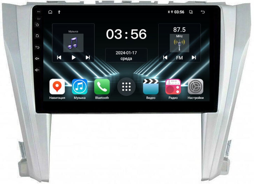 Магнитола для Toyota Camry 55 2014-2018 (рамка серебро) - FarCar DX466M монитор 10" IPS на Android 13, 4+64Гб, CarPlay