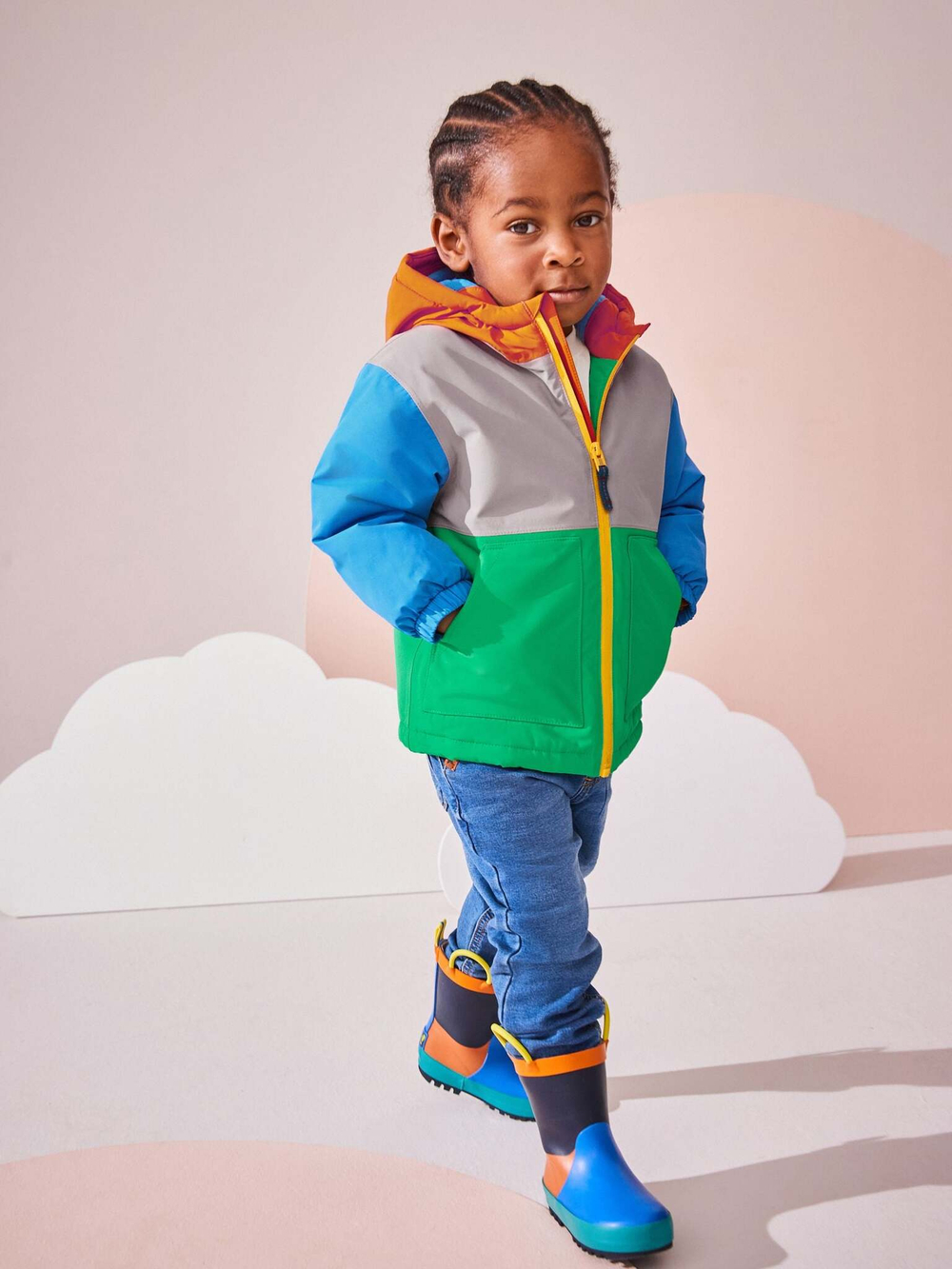 Куртка непромокаемая с капюшоном для мальчика Next Q53-240, Серый, Зеленый, Синий