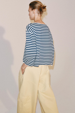 ZARA ФУТБОЛКА В ПОЛОСКУ В СТИЛЕ РУСТИК, СИНИЙ/БЕЛЫЙ