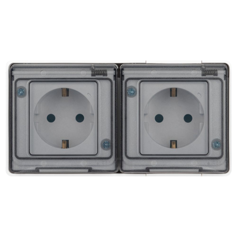 Розетка ЭРА Эксперт 11-2504-01 2х2P+E гориз. IP55, шторки, 16A-250В, ОУ, белый | Эра Эксперт