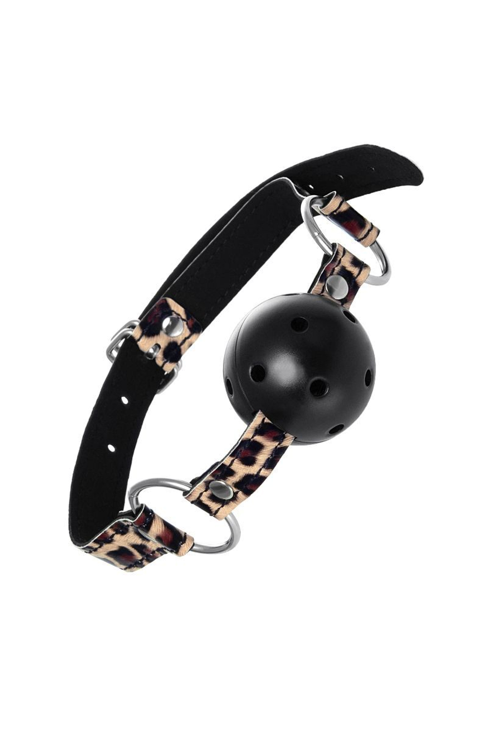 Черный кляп-шар на леопардовых ремешках Anonymo (Цвет: черный с леопардовым)