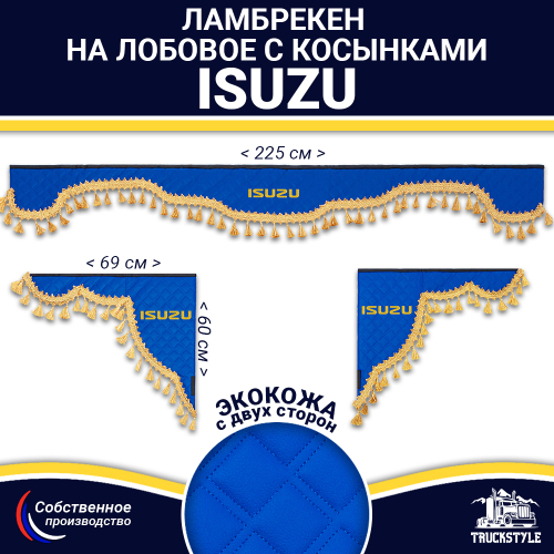 Ламбрекен с косынками двусторонние Isuzu (экокожа, синий, золотые кисточки)