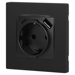 Розетка ЭРА Серия 12 12-4108-12 2P+E 16A-250В со шторками с USB type-A+C 5В-3А графит | Эра 12
