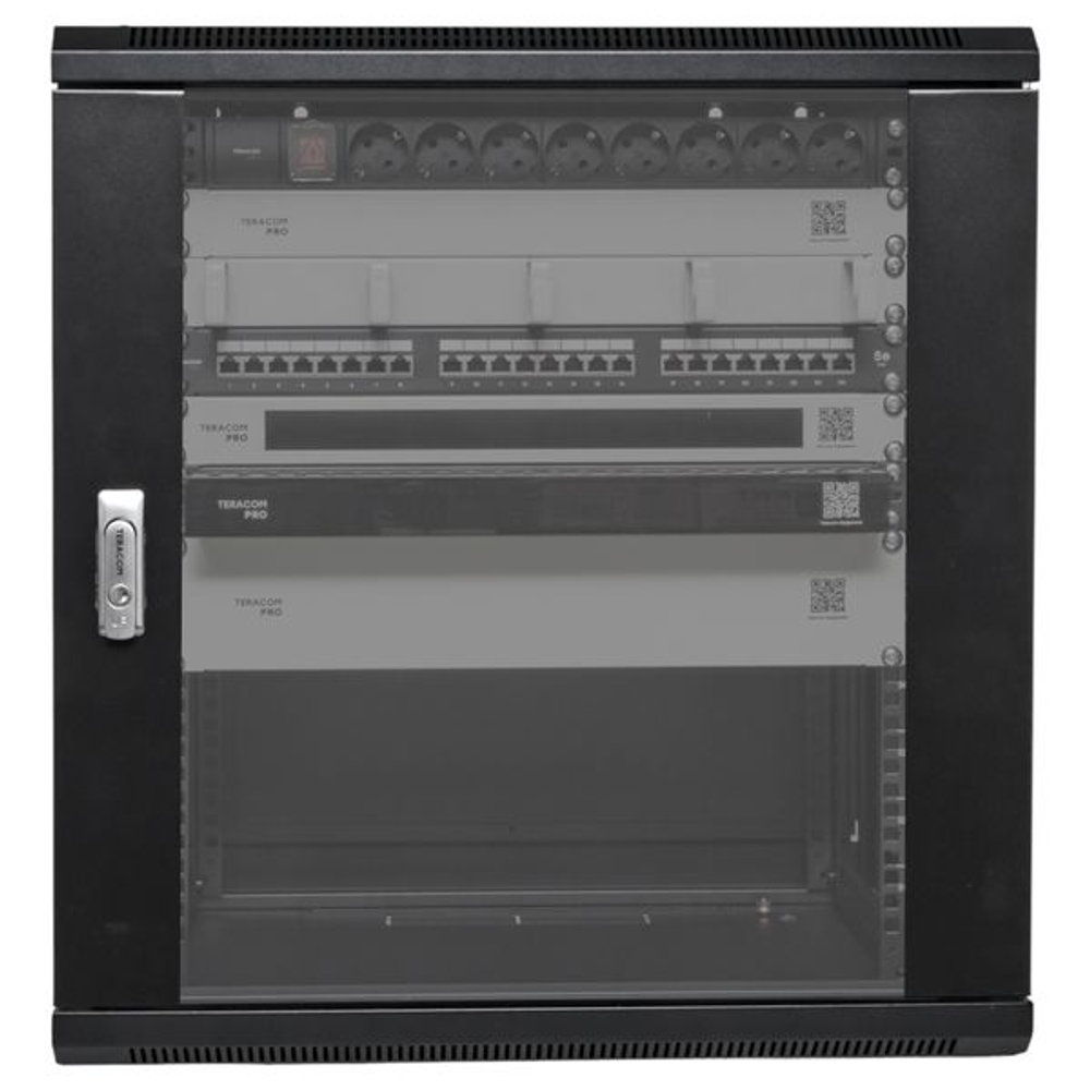 Шкаф настенный 19" TERACOM PRO 12U 600x450 мм дверь стеклянная с замком-ручкой чёрный