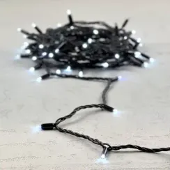 Гирлянда Нить 10 м., Холодно-Белая с Мерцанием Белого Диода 220В, 75 LED, Провод Черный Каучук, IP65, LTC (LL75BLW-1-2W)