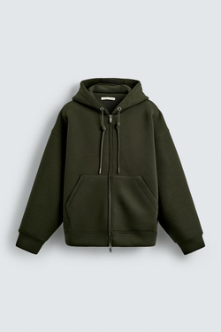 ZARA ХУДИ С КАПЮШОНОМ ИЗ НЕОПРЕНА, ТЕМНО-ЗЕЛЕНЫЙ