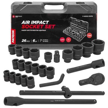 Набор инструментов ударных 26пр, 3/4'', 1''(6гр.) PATRON P-68262-5MPB