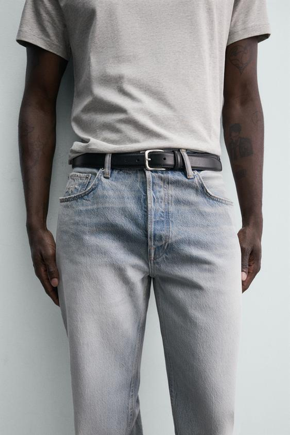 ZARA ДЖИНСЫ STRAIGHT FIT, СТАЛЬНОЙ СИНИЙ