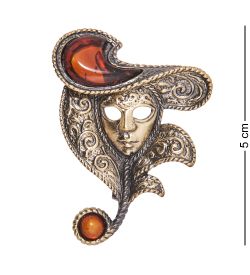 AM-4109 Брошь «Маска Венеция» (латунь, янтарь)