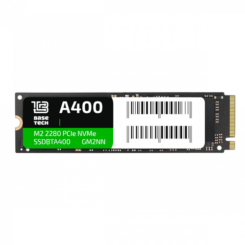 SSD BaseTech A400 512Гб, M.2 2280, NVMe, Bulk, TLC, PCIe3.0, Чтение:3300мб/с, Запись:2700мб/с (SSDBTA400512GM2NN)
