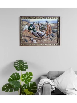 Картина деревянная "Охотники на привале" 41х30х4,5 см