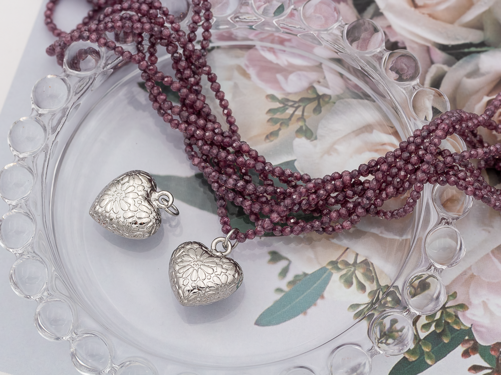 Подвеска "Сердце со цветочное" 3D, 17мм