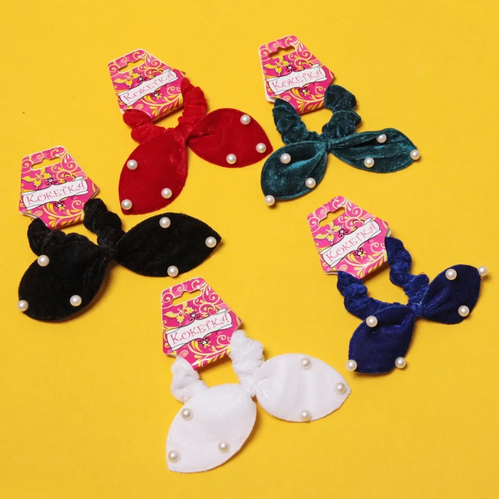 Резинка для волос 1шт «Кокетка-Velvet”, жемчужинки, микс 6 цветов, d-6см