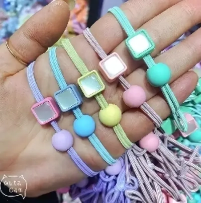 Резинки для волос детские 2шт «МЯТНЫЙ БУМ», квадратики, микс 5 цветов, d-5.5см (Кокетка)