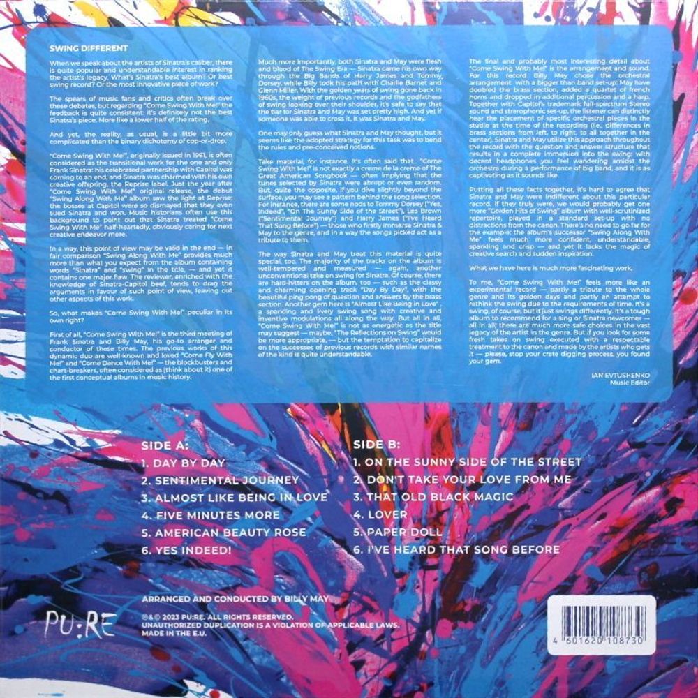 Frank Sinatra - Come Swing With Me! Coloured Blue Vinyl, LP. Новая запечатанная виниловая пластинка