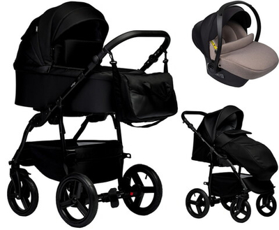 Детская коляска Indigo Impulse Eco 3 в 1 с автокреслом Avionaut Cosmo Beige Ie08 черная кожа/черный