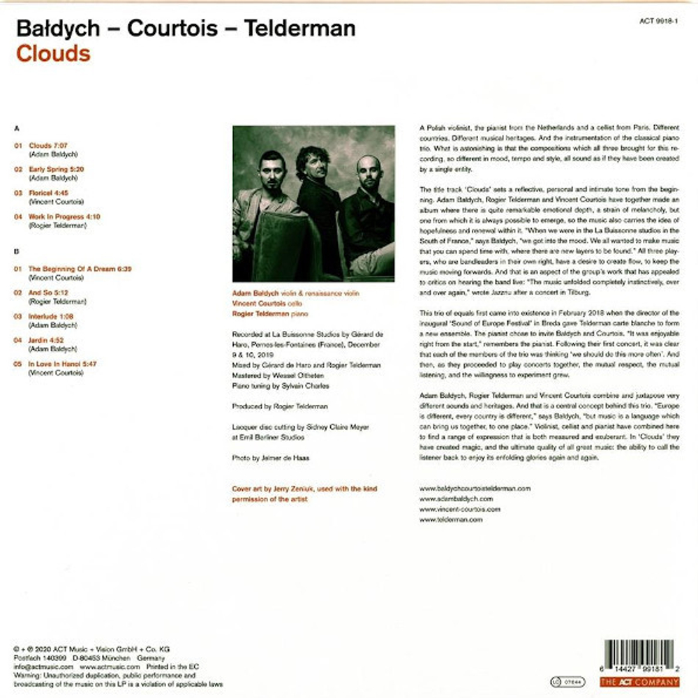 Adam Baldych, Vincent Courtois, Rogier Telderman / Clouds (LP)
