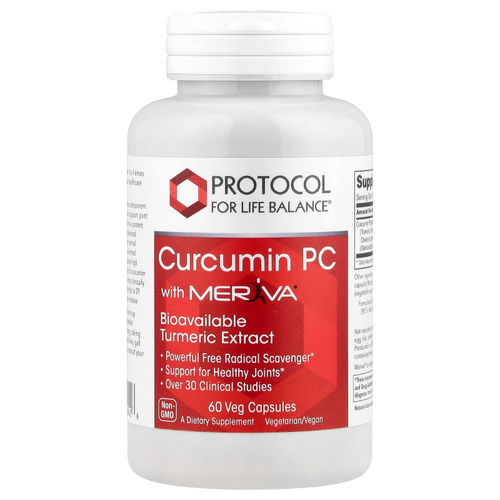 Protocol for Life Balance, Curcumin PC With Meriva®, 60 растительных капсул (500 мг в 1 капсуле)