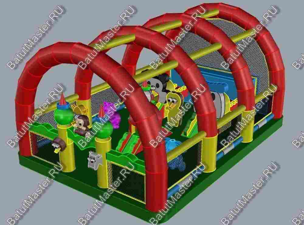 Коммерческий надувной батут "Зверята с крышей" 10*6*6 м