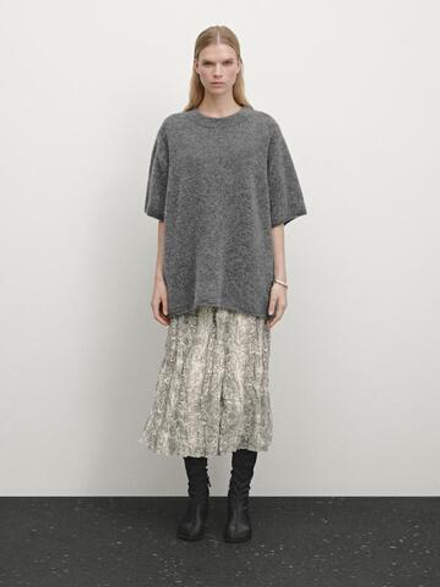 Massimo Dutti Свитер оверсайз из трикотажа с короткими рукавами, антрацитово-серый