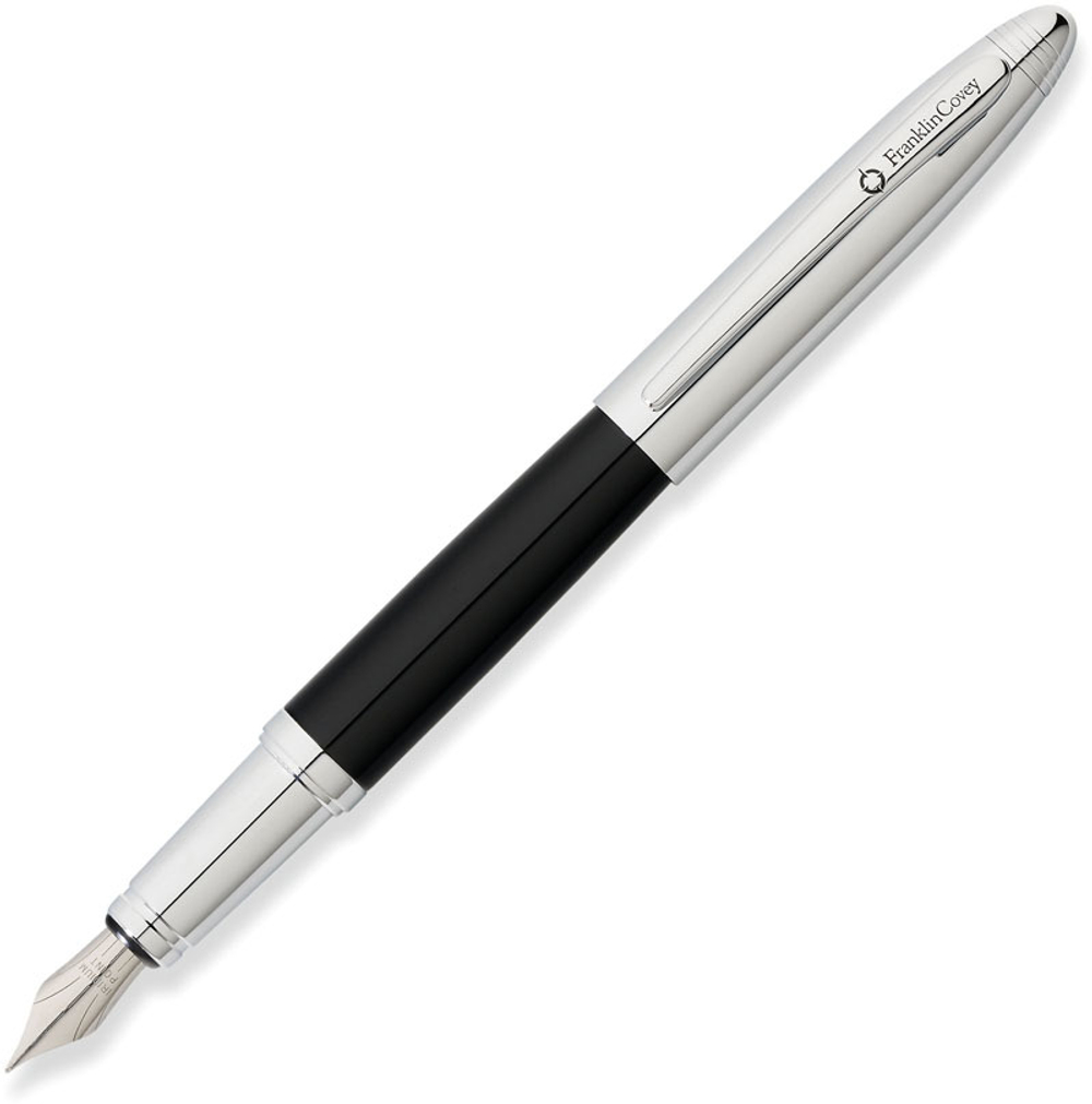 Перьевая ручка FranklinCovey Lexington FC0016-1MS цвет черный и хром в подарочной коробке
