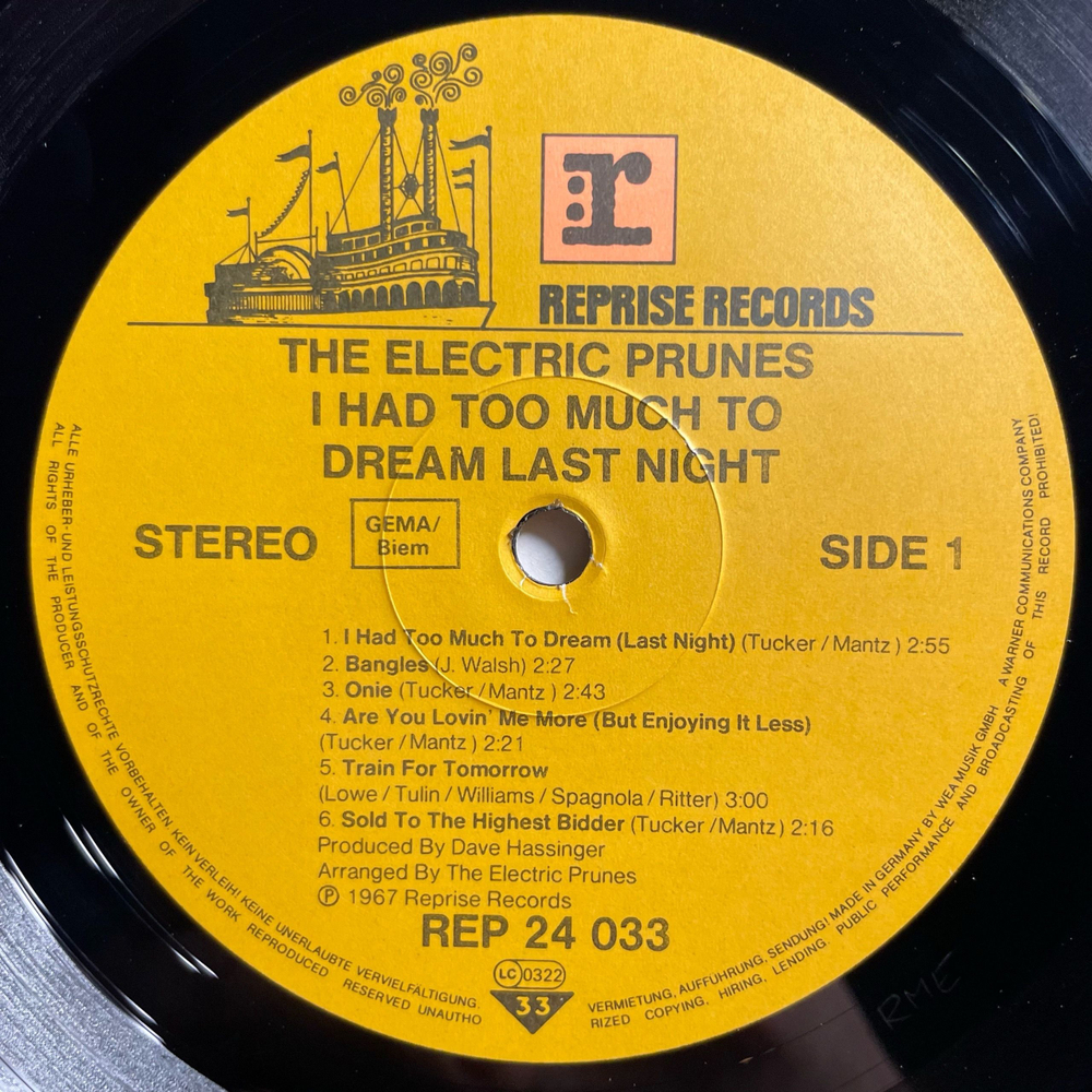 Винтажная виниловая пластинка LP The Electric Prunes, I Had Too Much To Dream Last Night (Германия 1986)