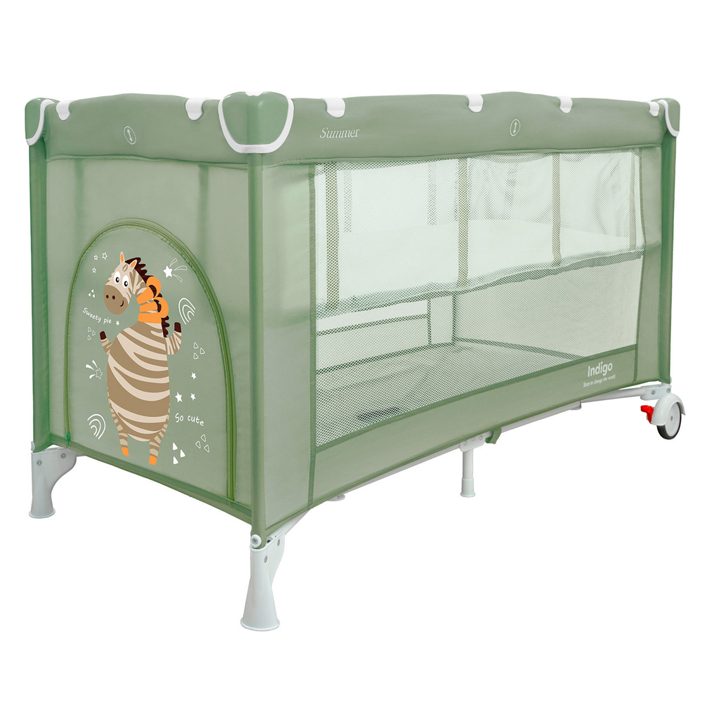 Манеж-кровать "Summer", 2 уровня, москитка, 2 кольца, (Indigo) (бежевый)