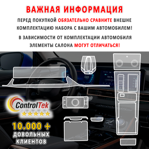 EXEED LX (2022) - комплект защитных матовых пленок 5 в 1. Пленка защитная ControlTek HYBRID со слоем TOP COAT. Толщина: 6 mil. (175 мкм.)