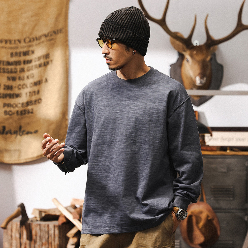 Мужская футболка с текстурой бамбука, с длинным рукавом.