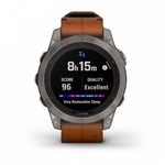 Смарт часы Garmin Fenix 7 Pro Sapphire Solar титановый серый с коричневым кожаным ремешком