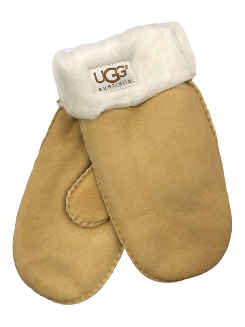 Женские Меховые Варежки Ugg Песочные Замшевые (19)