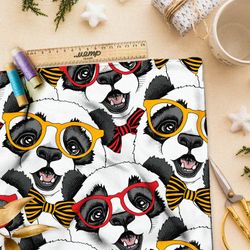 Ткань интерлок милые панды в разноцветных цветных очках