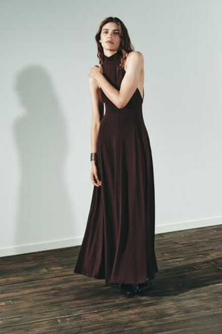ZARA ДЛИННОЕ ПЛАТЬЕ С ОТКРЫТОЙ СПИНОЙ, БОРДОВЫЙ