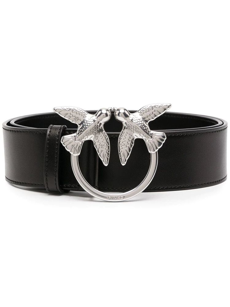 LOVE BIRDS LEATHER BELT - black–silver / L (100 см)- L (100 см)