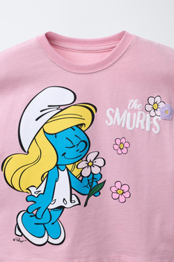 ZARA ФУТБОЛКА С ПРИНТОМ THE SMURFS ™, ЛИНЯЛЫЙ РОЗОВЫЙ