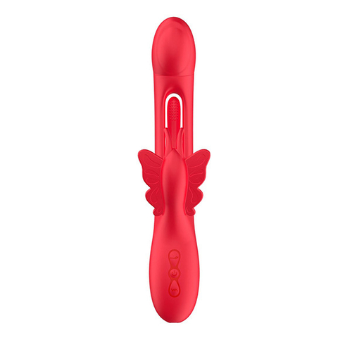 Красный вибратор-кролик 25см с функцией фингеринга Secwell Flicking Butterfly Rabbit Vibrator SW2029