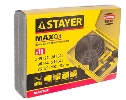 29600-H15 STAYER Набор кольцевых коронок по дереву Maxcut 19-127мм 12шт