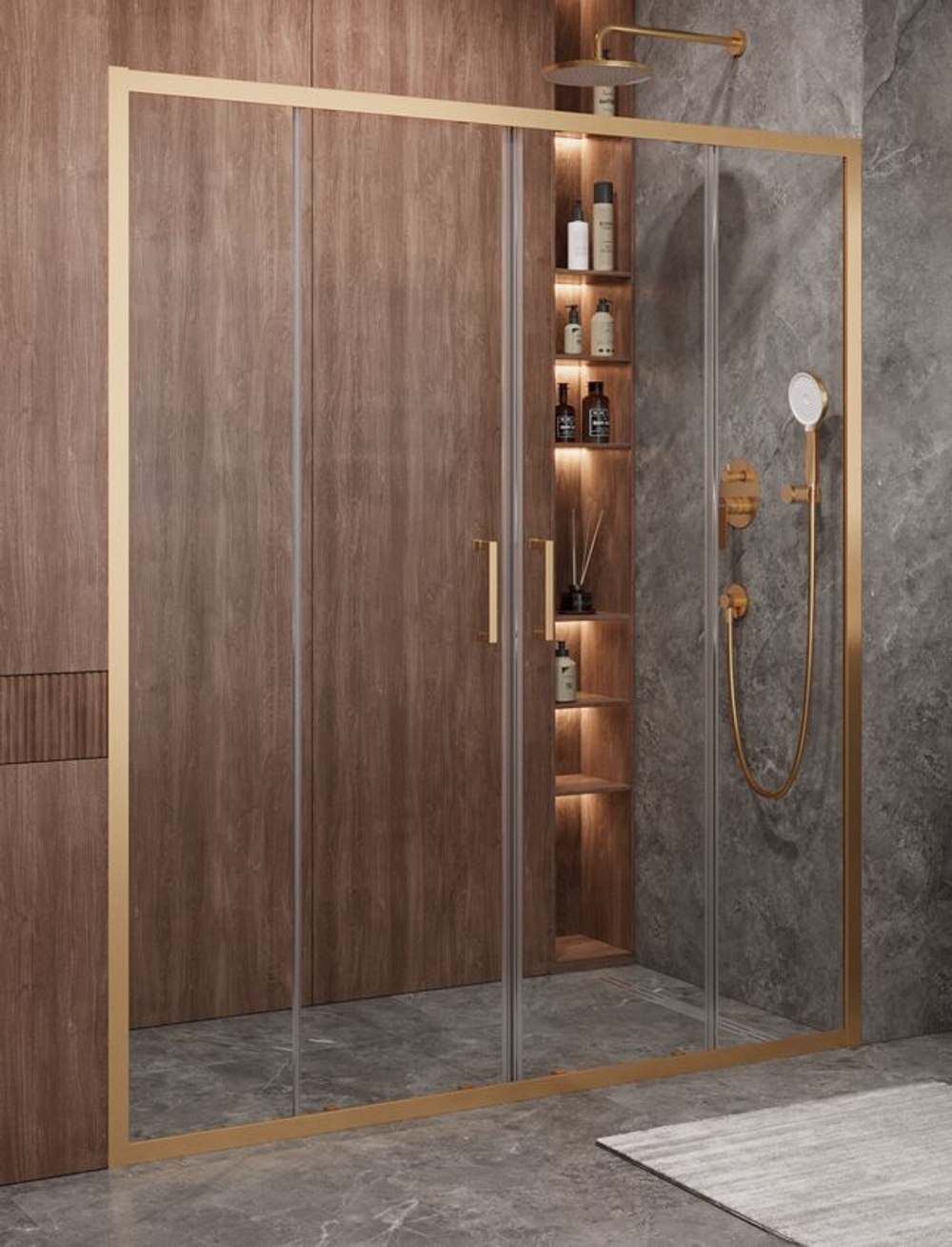 Дверь в проём Cezares MOLVENO-BF-2-170-C-BORO-IV, 170х195, профиль брашированное золото, прозрачное стекло