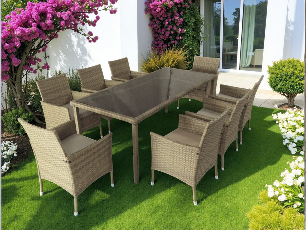 Мебель из искусственного ротанга на 8 персон, стол ЕГИПЕТ «EGYPT»+ 8 кресел Анкор Greige