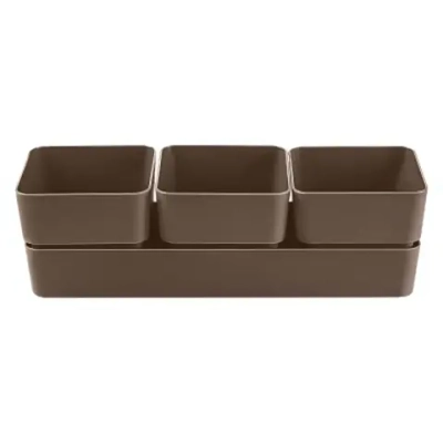 Кашпо для цветов пластиковое 0,45л 29,2*9,6см «Фиори» Трио трюфель