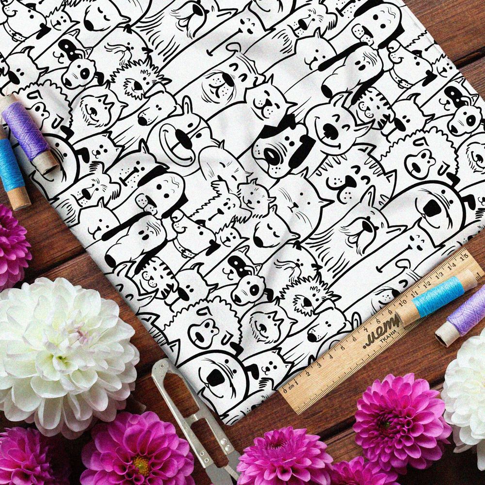 Ткань оксфорд 210 чёрно-белые собаки