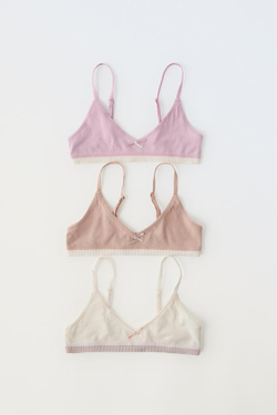 ZARA НАБОР ИЗ ТРЕХ ТОПОВ В РУБЧИК С БАНТАМИ, ЭКРЮ