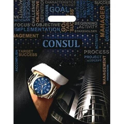 Пакет с прорубной ручкой ПВД 31х40 (60 мкм) "Консул" лам. (50/500 шт.) Интерпак